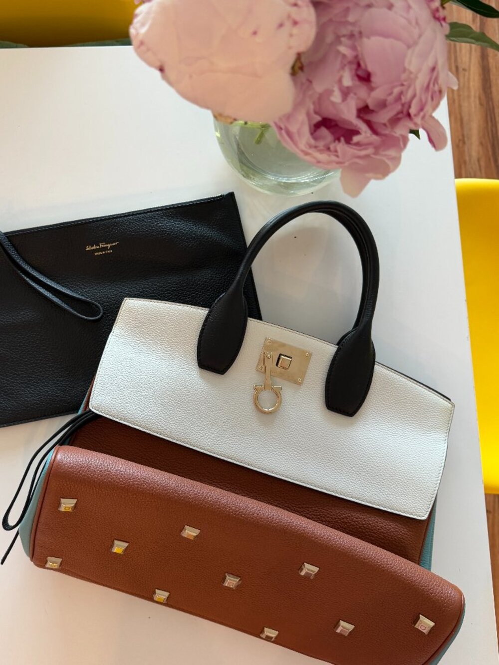 Salvatore Ferragamo Studio Large Colorblock Leather Gancini Tote Bag + Clutch